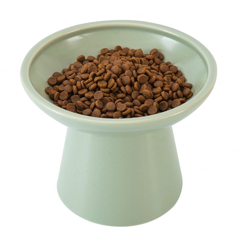 CEEFU Extra Wide Elevated Cat Bowls - Ceramic Cat Food Bowl 6.2" Raised Cat Food Bowls Elevated Shallow Cat Food Dish, Whisker Fatigue, Lead & Cadmium Free, 5" Good Height for Cat Feeding, Sage Green - Image 1