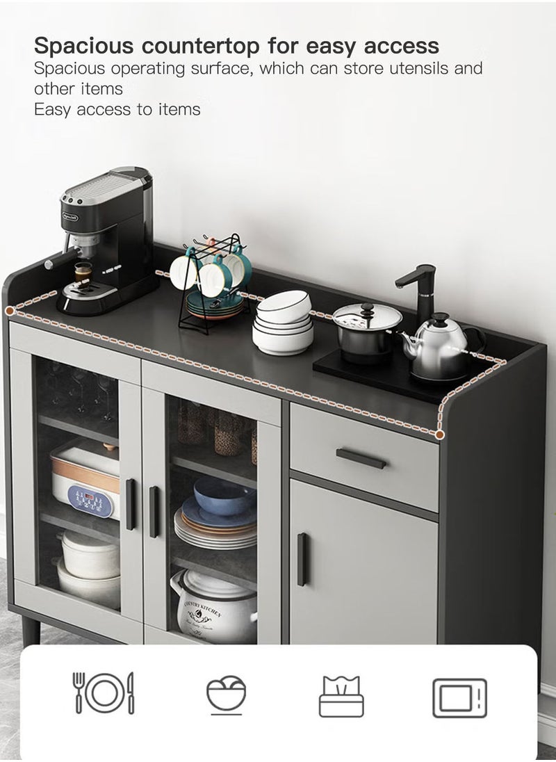 AGD Modern Coffee Corner, Large Storage Capacity Functional Cabinet for Living Room Dining Room Office Kitchen Sideboard Storage Cabinet, Freestanding, Grey  - Image 4