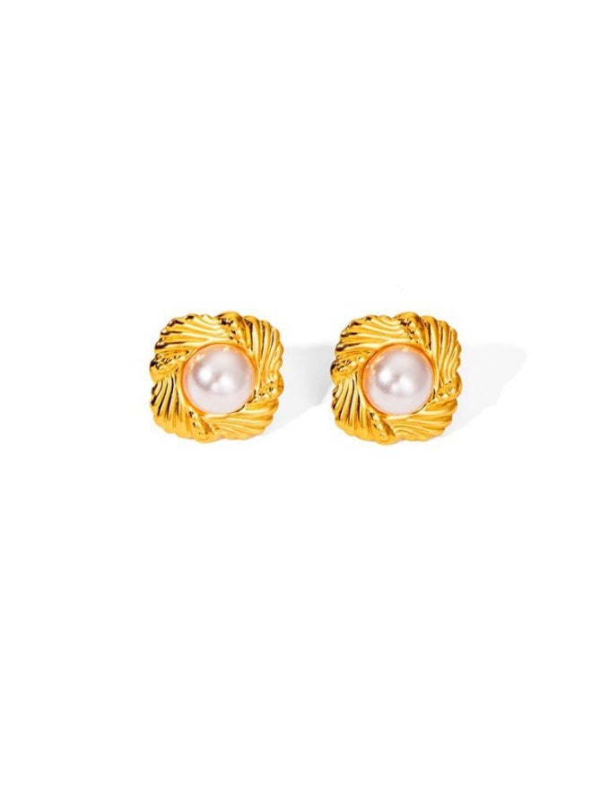 GELESE Exquisite full-zircon large flower-shaped pearl copper plated with 18K gold stud earrings, large earrings, with anti-allergy earring pink design. for girlfriends and lovers. - Image 4