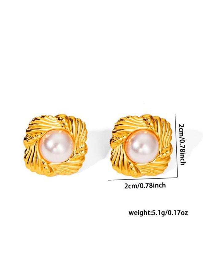 GELESE Exquisite full-zircon large flower-shaped pearl copper plated with 18K gold stud earrings, large earrings, with anti-allergy earring pink design. for girlfriends and lovers. - Image 3