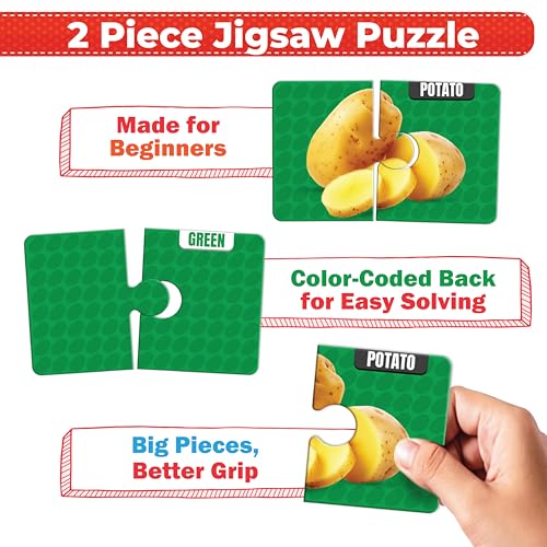 Funtad My Starter Jigsaw Puzzle - Vegetables & Colors| 2-Piece Puzzle for Kids Age 2,3,& 4 yrs| Montessori Educational Toy Set of 20 Puzzle, 40 Big Pieces| Return & Birthday Gift for Boys & Girls - Image 3