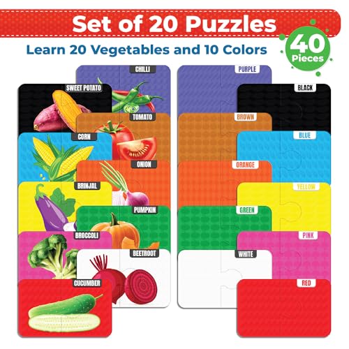 Funtad My Starter Jigsaw Puzzle - Vegetables & Colors| 2-Piece Puzzle for Kids Age 2,3,& 4 yrs| Montessori Educational Toy Set of 20 Puzzle, 40 Big Pieces| Return & Birthday Gift for Boys & Girls - Image 2