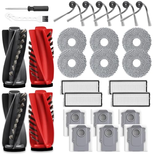 AnDongo 28 Pack Replacement Accessories for Roborock Qrevo CurvCurv S5XQrevo EdgeEdge S5AQrevo S5V Robot Vacuum 2 Pairs Mainbrush 4 Filter 6 Dust Bags 6 Mop Pad 6 Sidebrush 1 Cleaning Brush 1 Screwdriver - Image 1