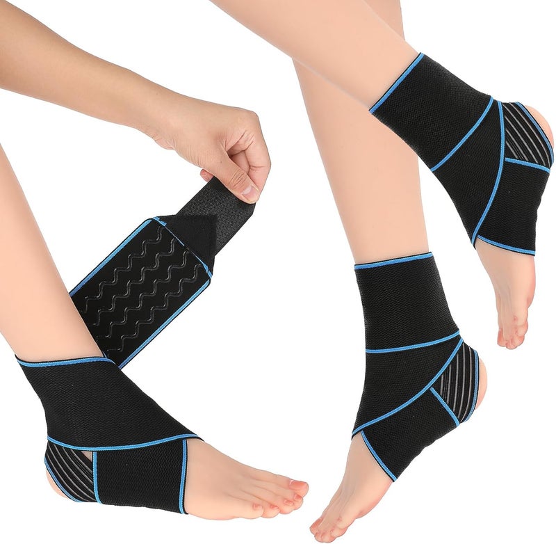 KASTWAVE Ankle Support, Compression Ankle Brace, Adjustable Ankle Support with Wrap, Thin&Light Sports Ankle Strap Sleeves Protector for Sprained Ankle Running Soccer Tennis Gymnastics Working, 1 Pair - Image 1