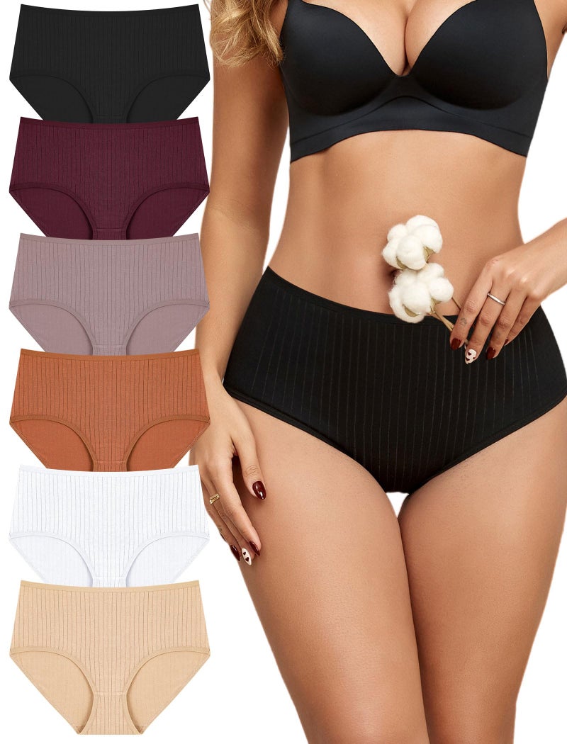 FINETOO Cotton Underwear for Women High Waisted Full Coverage Briefs Soft Breathable Moisture Wicking Ladies Panties 6 Pack - Image 1