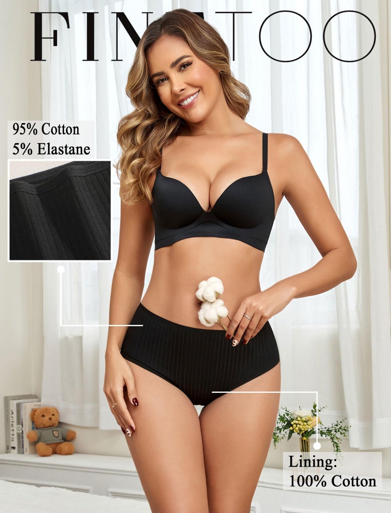 FINETOO Cotton Underwear for Women High Waisted Full Coverage Briefs Soft Breathable Moisture Wicking Ladies Panties 6 Pack - Image 4