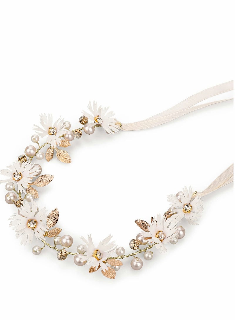 Excefore Crystal Pearl Bridal Headband Bohemian Headpiece Leaf Hair Vine Flower Wedding Hair Accessories - Image 1