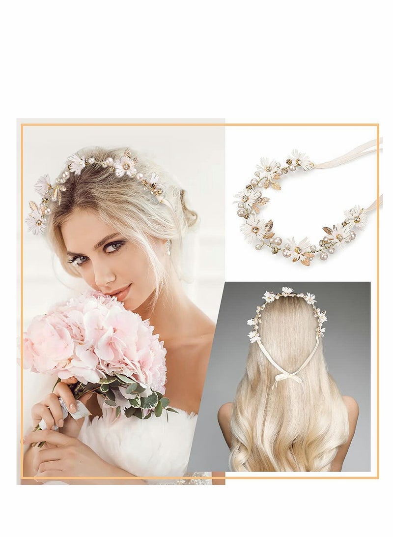 Excefore Crystal Pearl Bridal Headband Bohemian Headpiece Leaf Hair Vine Flower Wedding Hair Accessories - Image 2