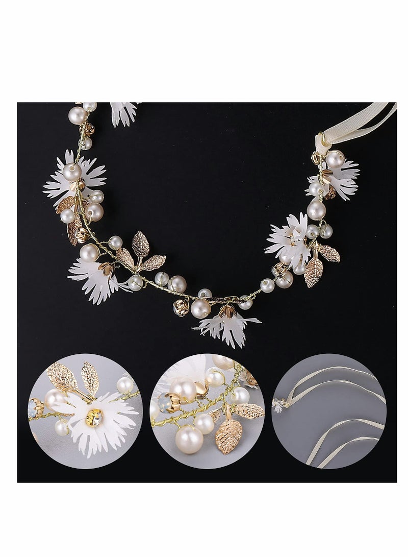 Excefore Crystal Pearl Bridal Headband Bohemian Headpiece Leaf Hair Vine Flower Wedding Hair Accessories - Image 3