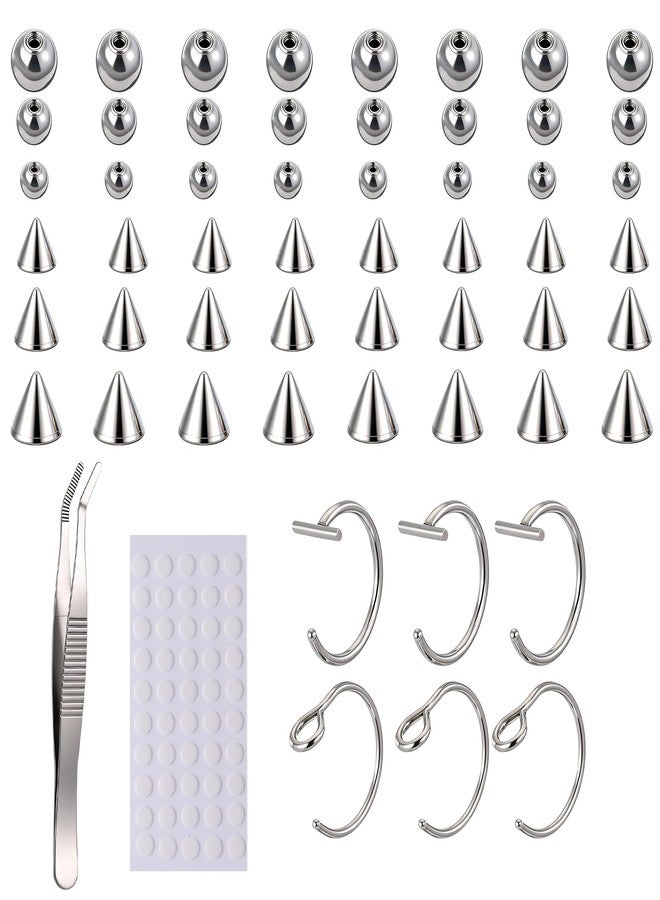 Bruislard Fake Eyebrow Ring, Fake Lip Labret Studs Non-Piercing Eyebrow Piercing Replacement Balls Spike with 100Pcs Sticker and 1 Pcs Tweezers Body Jewelry Nose Rings - Image 1