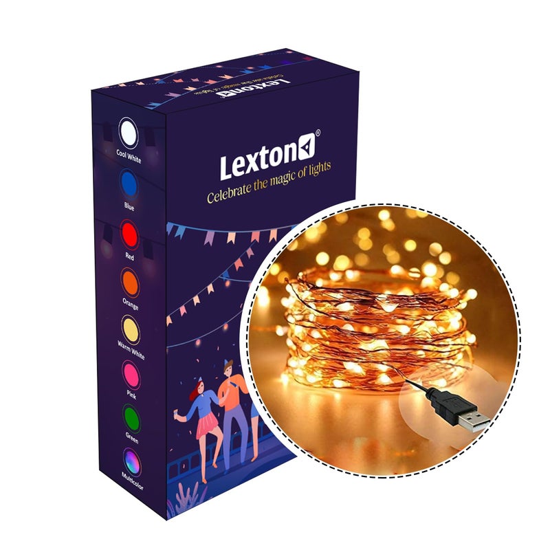 Lexton Lexton Decorative Fairy Copper String Light USB Plug in 5 Meter Long IP65 Protection Suitable for Home Decor Outdoor Decorations Diwali Christmas Party Lawn Pack of 1 Warm White  - Image 1
