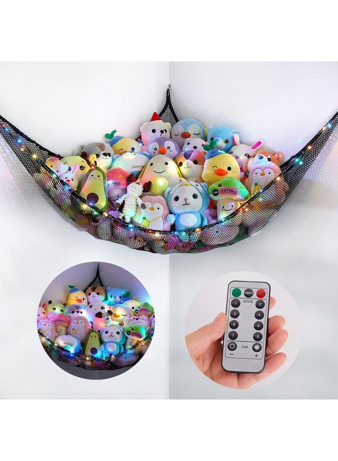 Basumee Stuffed Animals Net Or Hammock With Led Light Hanging Toy Net Hammock For Stuffed Animals Storage Stuff Animals Hammocks For Nursery Kids Room With Remote Control 8 Kinds Of Lights(Pack Of 1) - Image 1