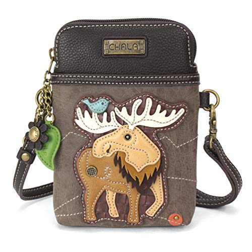 CHALA Woodland Animal Collection Cell Phone Crossbody Purse-Women PU Leather/Canvas Multicolor Handbag with Adjustable Strap - Moose - stone gray - Image 1