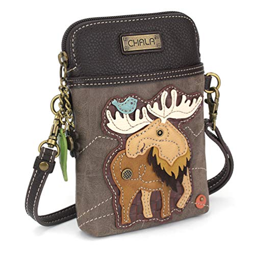 CHALA Woodland Animal Collection Cell Phone Crossbody Purse-Women PU Leather/Canvas Multicolor Handbag with Adjustable Strap - Moose - stone gray - Image 2