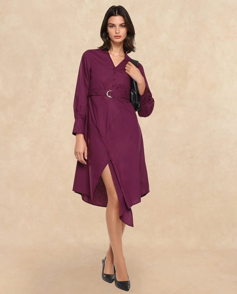 Rareism Women's Asymmetric Length Plain Dress
