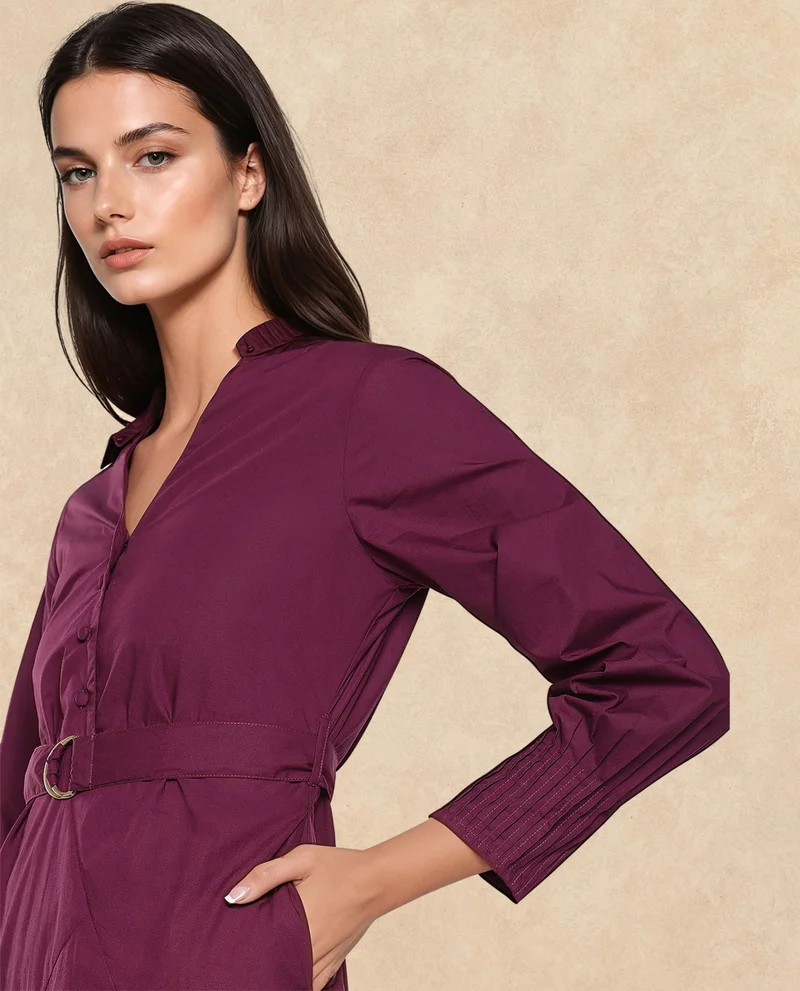 Rareism Women's Asymmetric Length Plain Dress