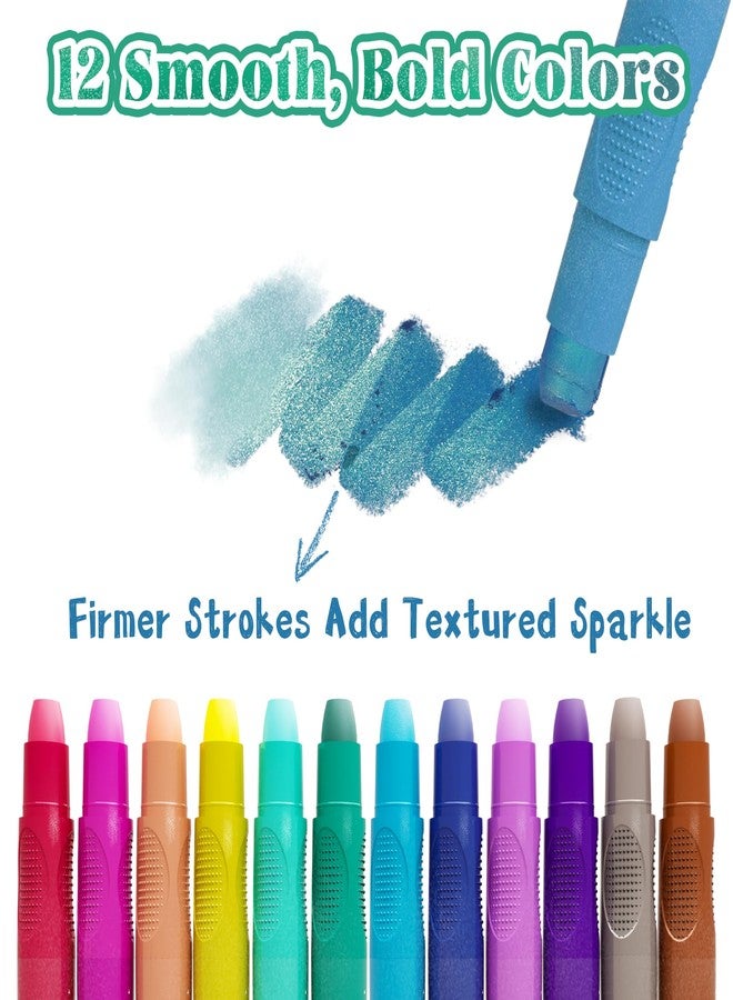 iCrayon 12 Colors Rainbow Sparkle Metallic Watercolor Gel Crayons, Glitter Twistable Crayons for Toddlers, Non-Toxic, Hands Cleand, Washable, Coloring Gifts for Boys and Girls - Image 2