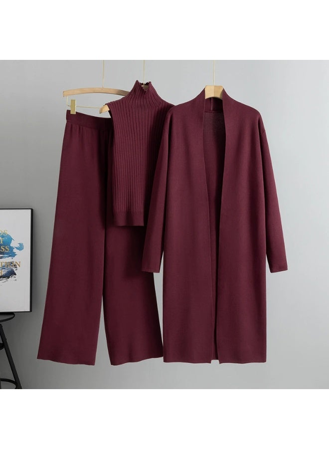 general Three-piece knitted sleeveless cardigan sweater cardigan pants three-piece set - Image 1