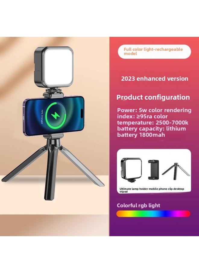 Generic Supplementary Light Mini Portable Selfie Mobile Phone Live Photo Lighting Light RGB Full Color SLR Camera Photography Port-Specifications:Rgb [full Color Enhanced Version] Fill Light + Desktop Tripod + Hot Shoe Clip + Clip  - Image 1