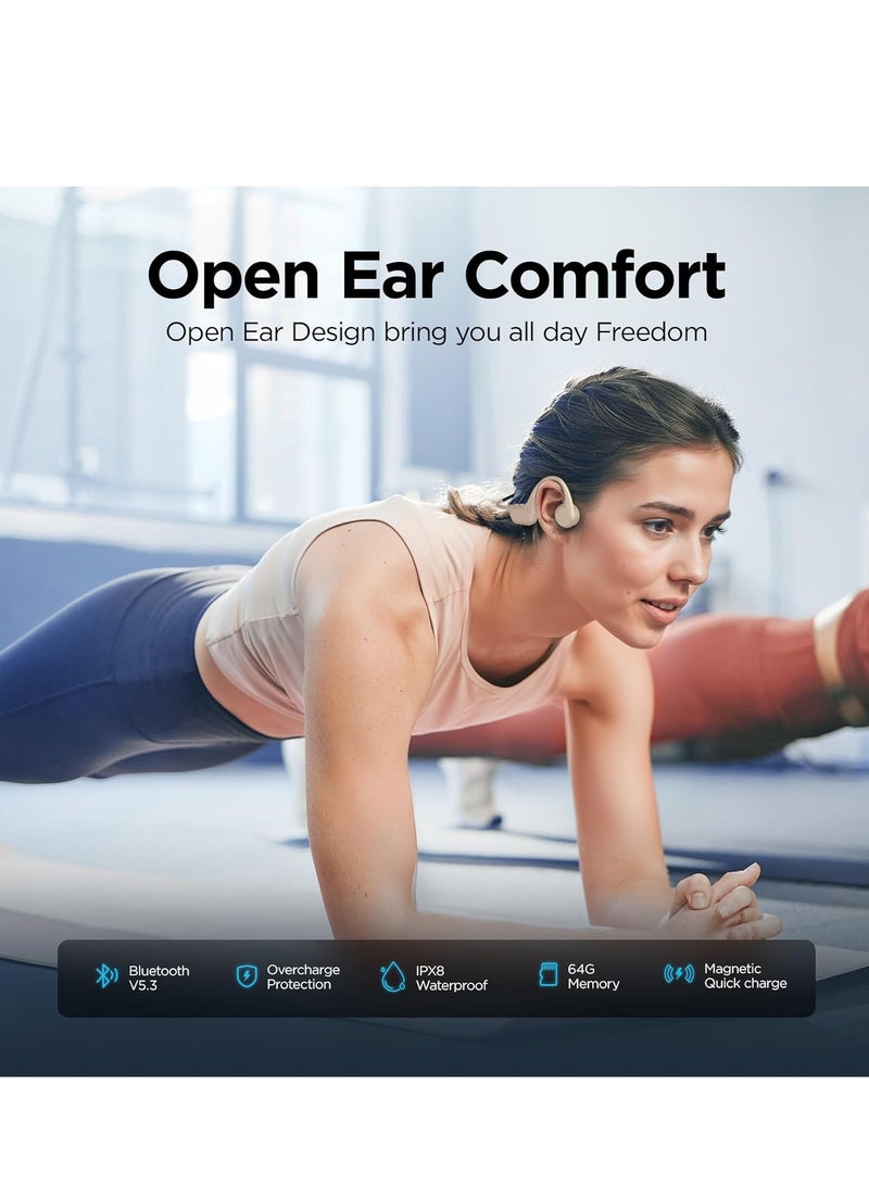 ساناج SANAG B60SPro Max Bone Conduction Headphones Open Ear Wireless Swimming Headphones Built-in 64GB Memory IPX8 Waterproof Sport Earphones Noise Reduction 10H Playtime for Gym Running Cycling(Blue) - Image 5