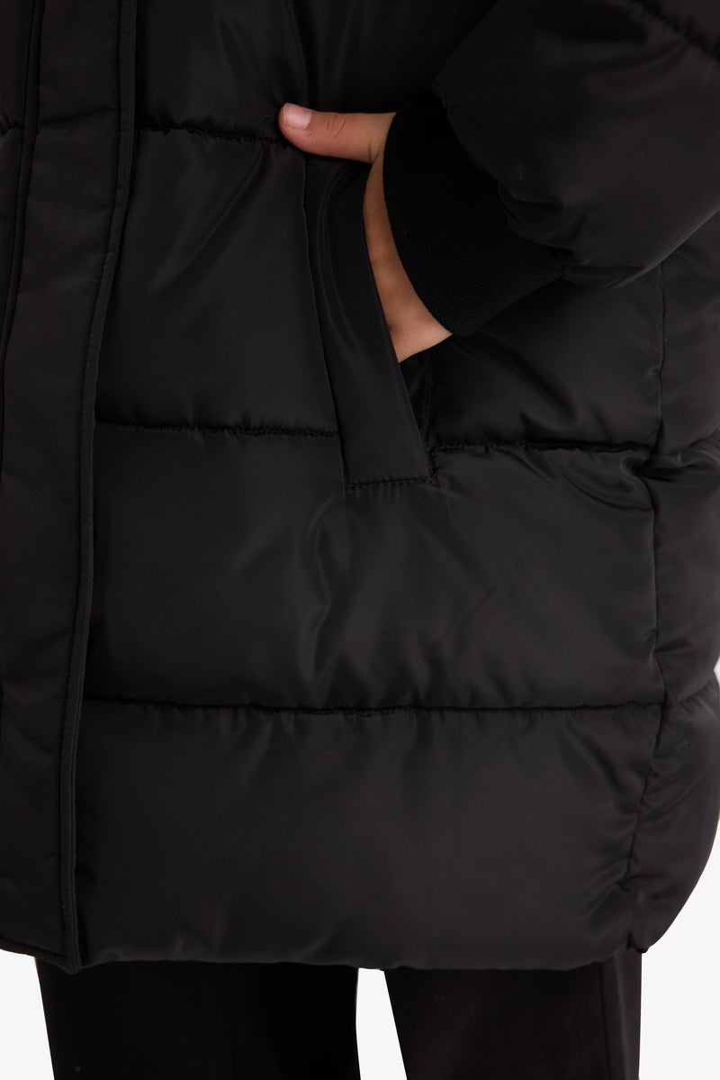 DeFacto Black Girl Girl Hooded Zippered Waterproof Puffer Jacket Casual - Image 5