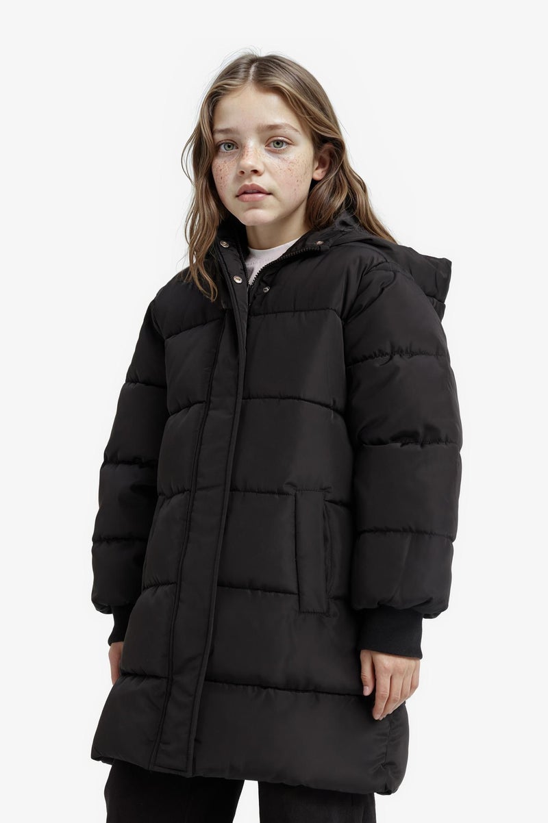 DeFacto Black Girl Girl Hooded Zippered Waterproof Puffer Jacket Casual - Image 1