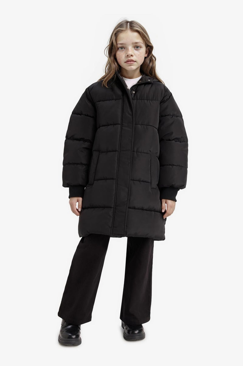 DeFacto Black Girl Girl Hooded Zippered Waterproof Puffer Jacket Casual - Image 2