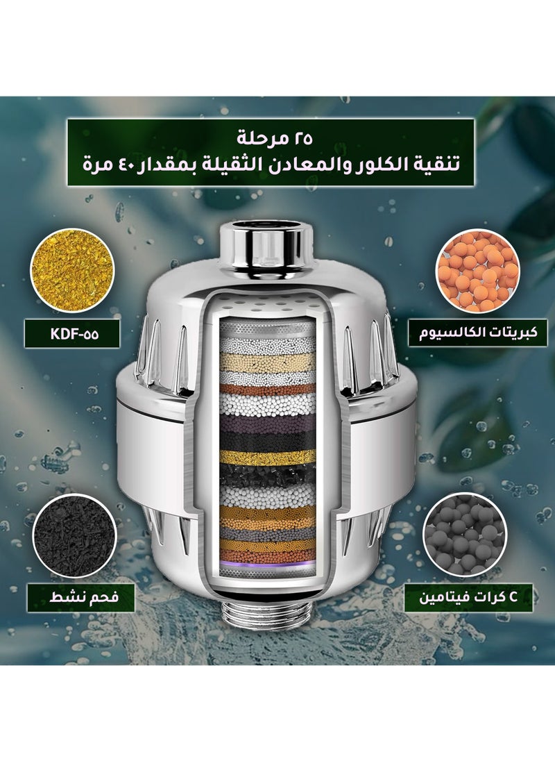 أيه بي جي - تركيب فلتر ودش عالي الضغط بـ 25 مرحلة – رأس دش قابل للفصل 6 إنش، 5 أوضاع رذاذ، زاوية قابلة للتعديل، منقي مياه للمياه الصعبة، يزيل الكلور والفلورايد (كروم) - Image 1