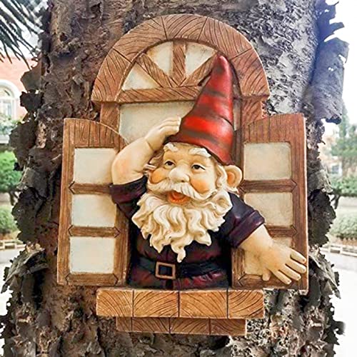 Floryden Garden Gnomes Tree Hugger, Tree Face Garden Gift, Garden Peeker Yard Art Resin, 12 inch - Image 1