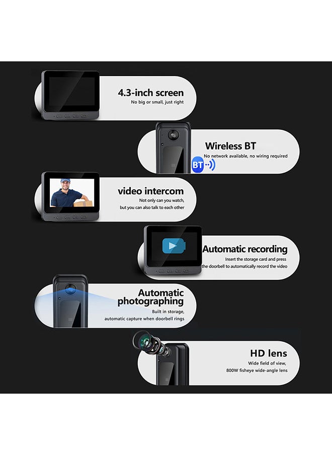 Generic - 4.3 Inch IPS Screen 2.4G Wireless Visual Intercom Doorbell with Screen BT Interconnection Wireless Smart High-definition Video Monitoring Intelligent Doorbell Two-Way intercom - Image 1