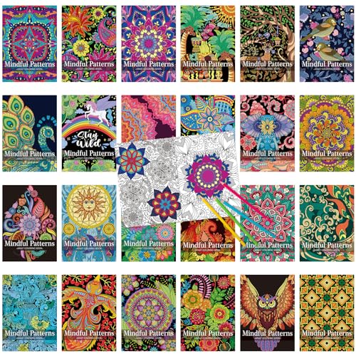 Liliful 24 Pcs Mindful Coloring Book Bulk for Adult DIY Art Stress Relief Drawing Book with Relaxing Mindfulness Patterns for Adults Party Favors Goodie Bag Filler and Holiday Gifts - Image 1