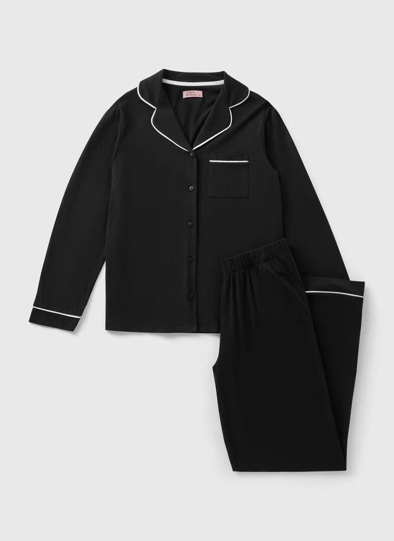 Matalan Black Traditional Long Pyjama Set