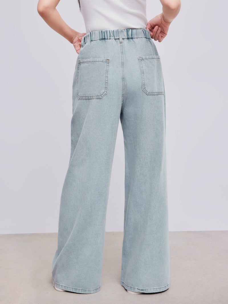 CIDER Drawstring Wide Leg Jeans for Women High Waisted Baggy Jeans Denim Pants with Pockets: Denim, M - Image 4