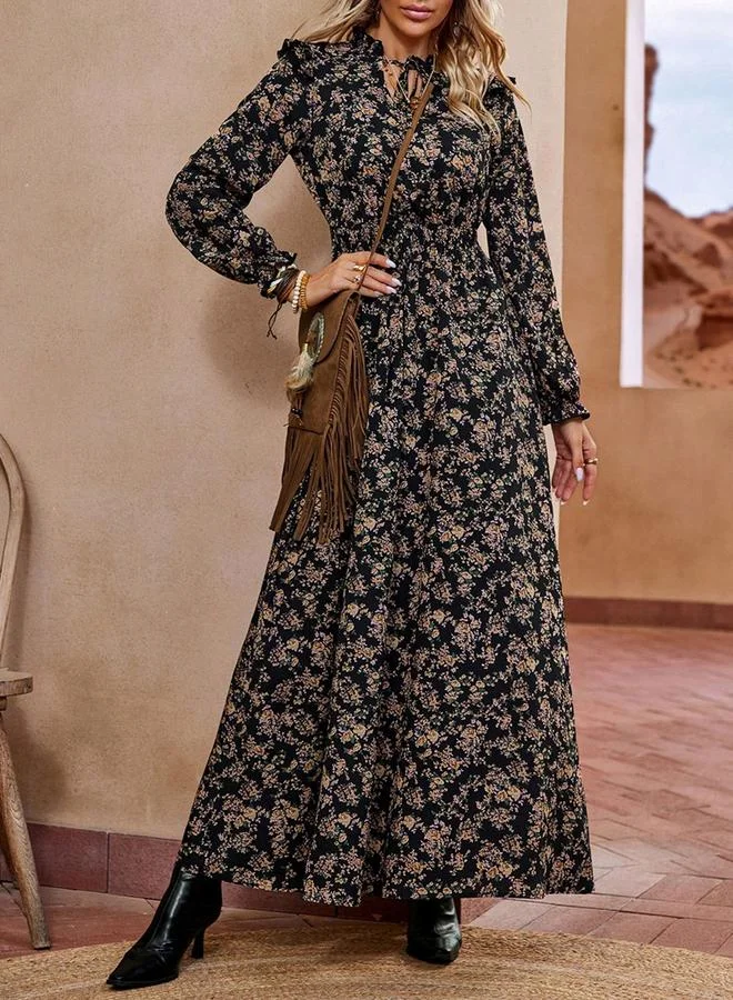 تايك تو فستان طويل مطبع بالزهور وتفاصيل كشكشة