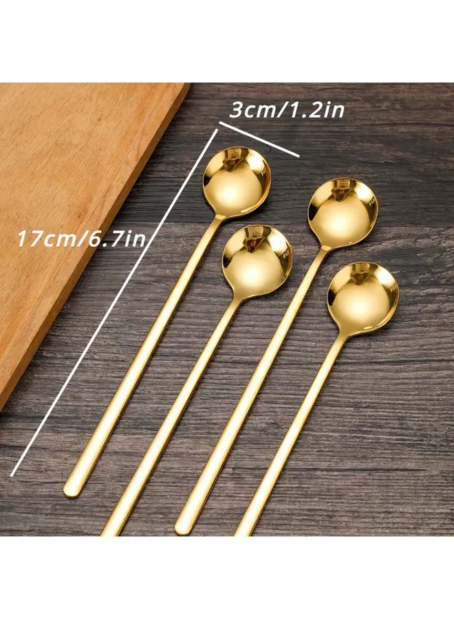 Golden Long Handle Spoons Set of 4 for Easy Stirring Iced Tea and Beverages - Image 4