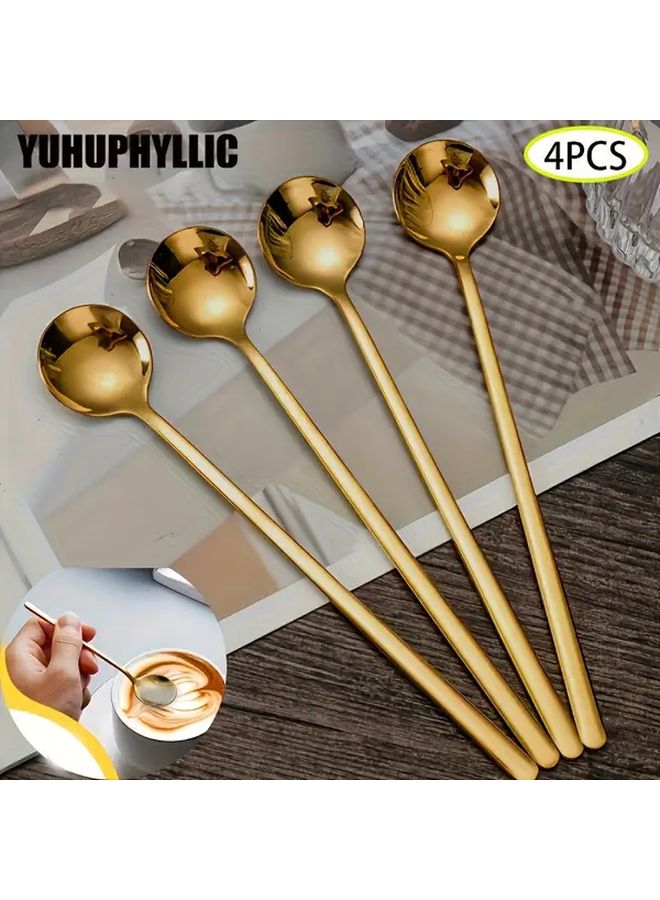 Golden Long Handle Spoons Set of 4 for Easy Stirring Iced Tea and Beverages - Image 5