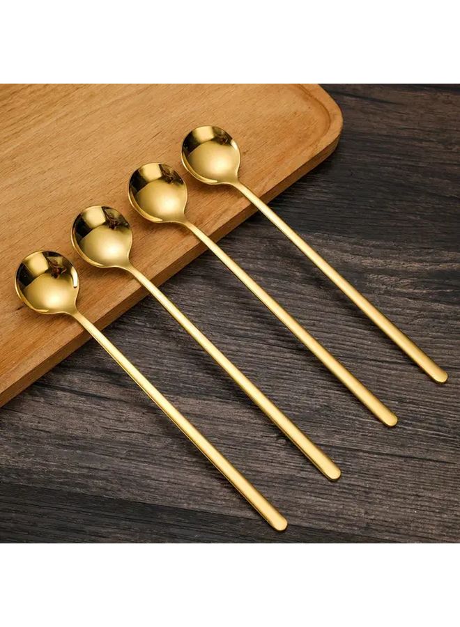 Golden Long Handle Spoons Set of 4 for Easy Stirring Iced Tea and Beverages - Image 2