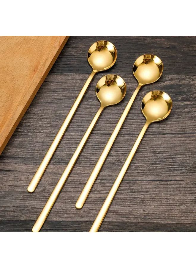 Golden Long Handle Spoons Set of 4 for Easy Stirring Iced Tea and Beverages - Image 3