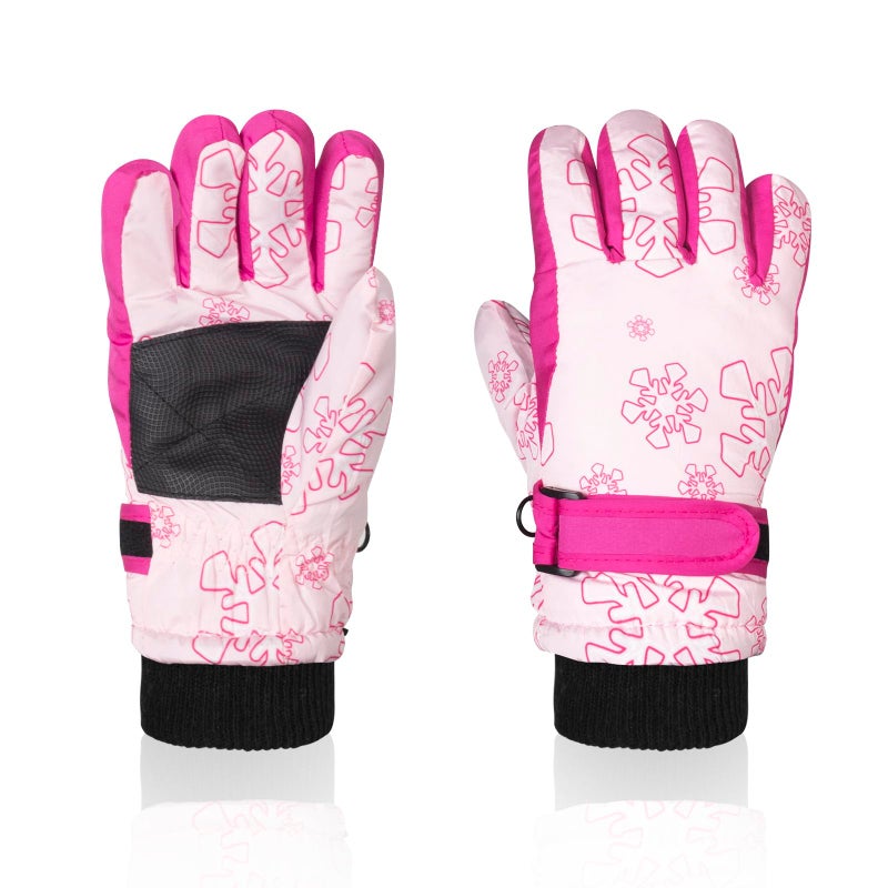 Nattork Winter Breathable Gloves for Kids Youth Warm Lining Boys Girls Cute Snow Ski Snowboarding Ice Skating Windproof Gloves Pink - Image 1