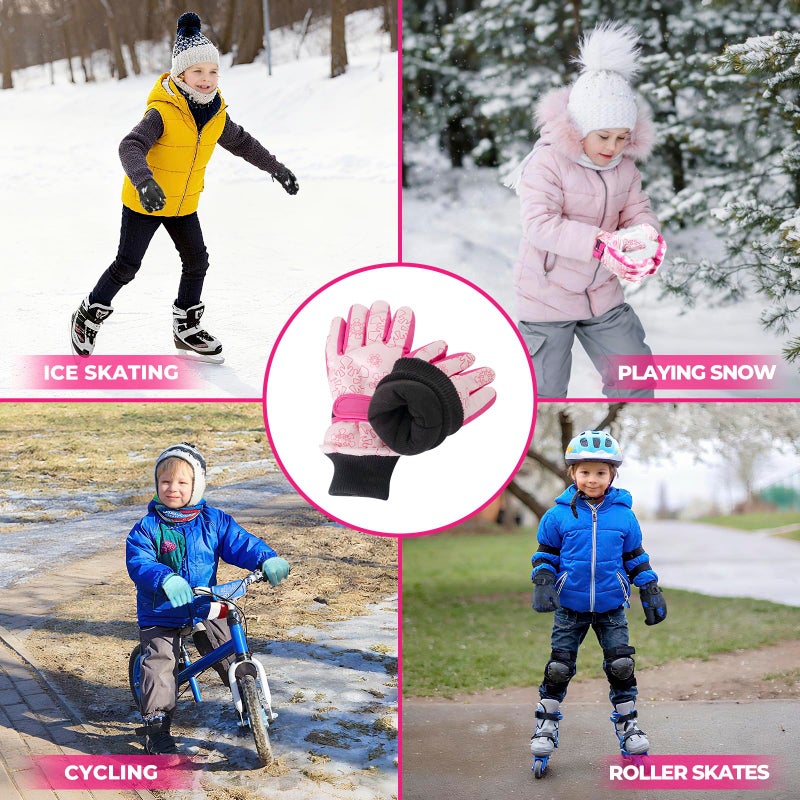 Nattork Winter Breathable Gloves for Kids Youth Warm Lining Boys Girls Cute Snow Ski Snowboarding Ice Skating Windproof Gloves Pink - Image 5