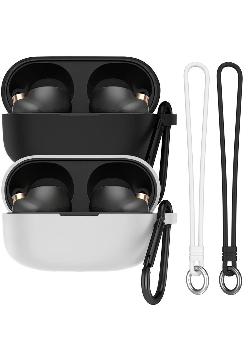 غطاء سماعات KASTWAVE لسوني WF1000XM4 مع خطاف و حزام يد سيليكون شامل الحماية مضاد للصدمات ومضاد للزلق ومضاد للبصمات - عبوة من 2 (أسود + أبيض) - Image 1