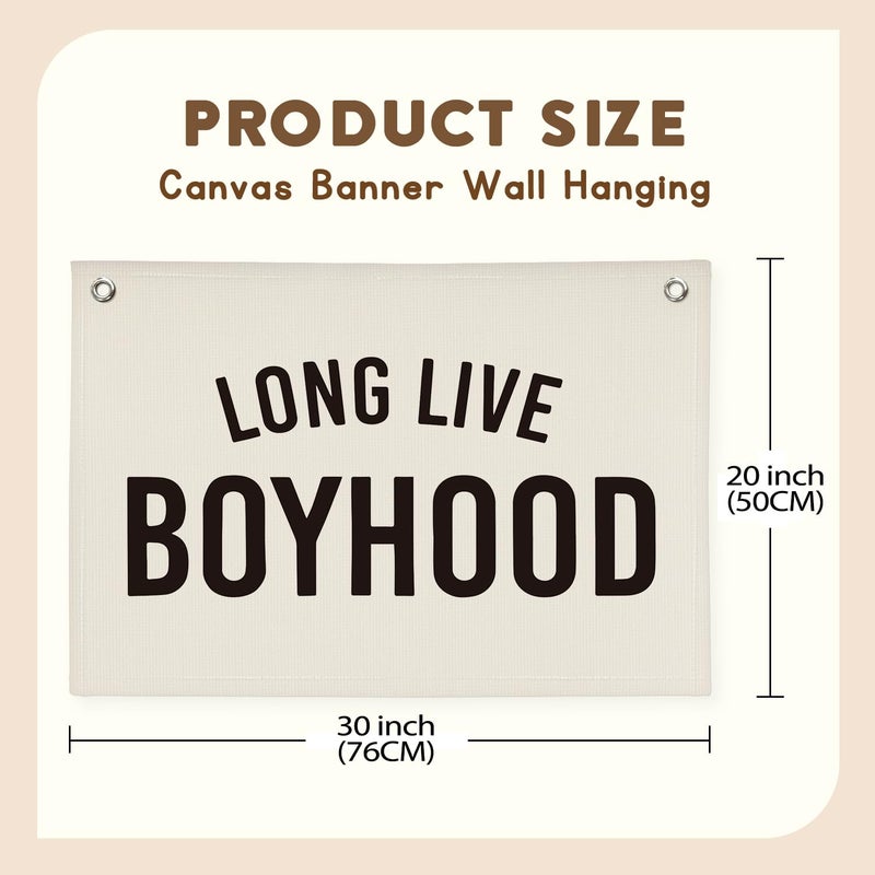 XYDEG Boy Room Decor,Long Live Boyhood Canvas Banner Nursery Playroom Wall Decor for Boys Bedroom Toddler Decorations Teen Boy Room Decor,Playroom Decor Wall Hanging Flag Canvas Banner 30x20 Inch - Image 2