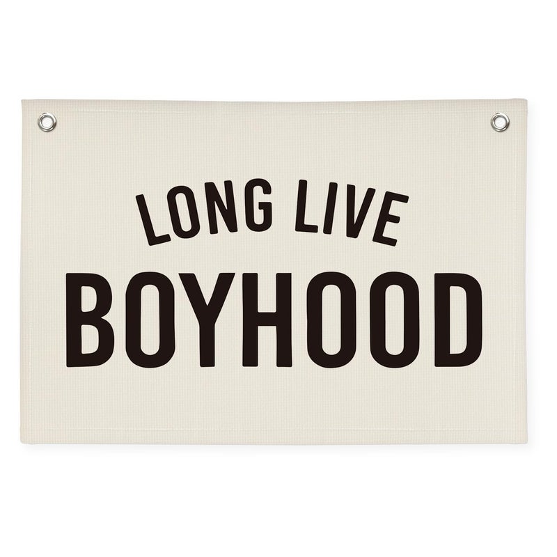 XYDEG Boy Room Decor,Long Live Boyhood Canvas Banner Nursery Playroom Wall Decor for Boys Bedroom Toddler Decorations Teen Boy Room Decor,Playroom Decor Wall Hanging Flag Canvas Banner 30x20 Inch - Image 1