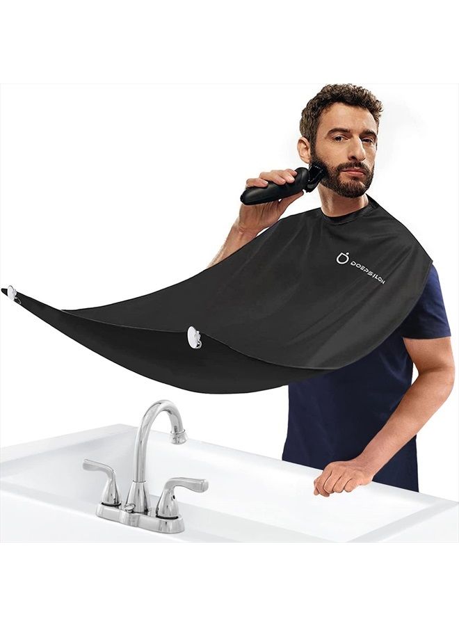 DOEPSILON Beard Bib Apron, Beard Hair Clippings Catcher for Shaving and Trimming, Men's Shaving Beard Catcher, Non-Stick Beard Shave Cape, with 4 Strong Suction Cups, Grooming Gifts for Men - Black - Image 1