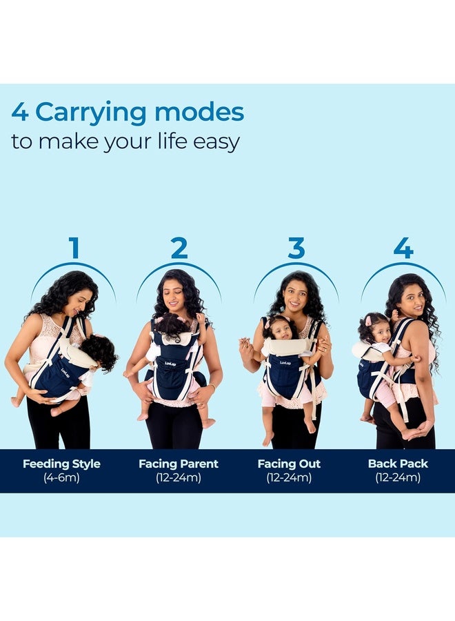 Luvlap Elegant Baby Carrier with 4 Carry Positions, Baby Carrier for 4 to 24 Months Baby, Adjustable New-Born to Toddler Carrier with Cushioned Leg Support, Max Weight Up to 15 Kgs (Navy Blue) - Image 4