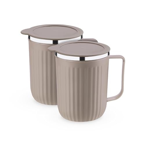 Trueware Frost Unbreakable Mugs 400 ml with Cap Stainless Steel Plastic Covered Travel Mug with lid for Tea, Coffee, Milk (Peach) - Image 1