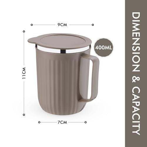 Trueware Frost Unbreakable Mugs 400 ml with Cap Stainless Steel Plastic Covered Travel Mug with lid for Tea, Coffee, Milk (Peach) - Image 2
