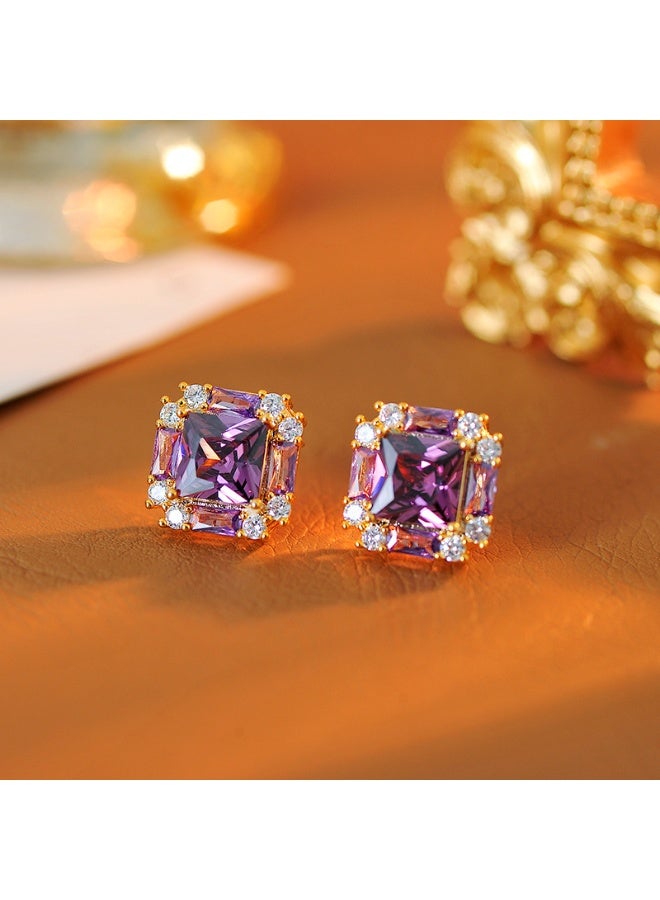 Unique Amethyst Purple Crystal Stud Earrings  - Image 4