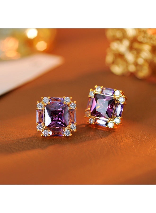 Unique Amethyst Purple Crystal Stud Earrings  - Image 5