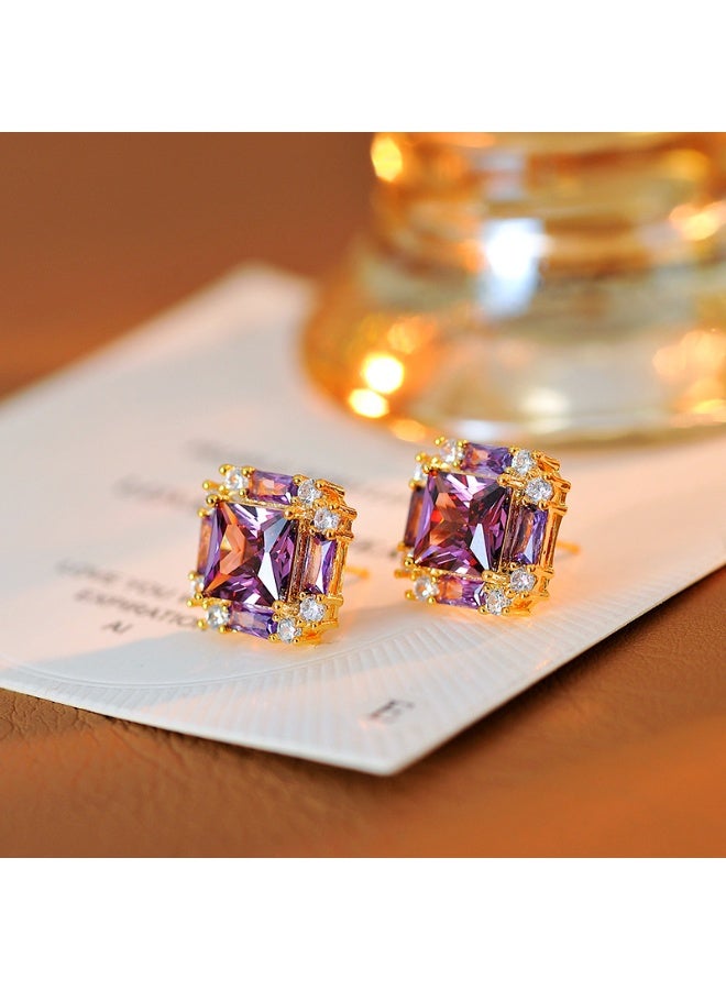 Unique Amethyst Purple Crystal Stud Earrings  - Image 3